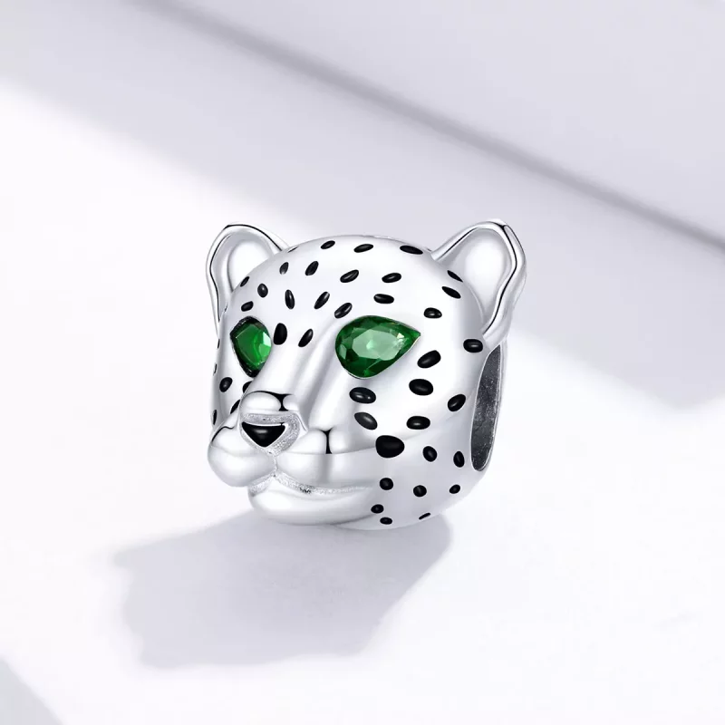 (imagen para) Charm de cabeza de guepardo plateado al estilo Pandora - SCC1675 - Ver 2