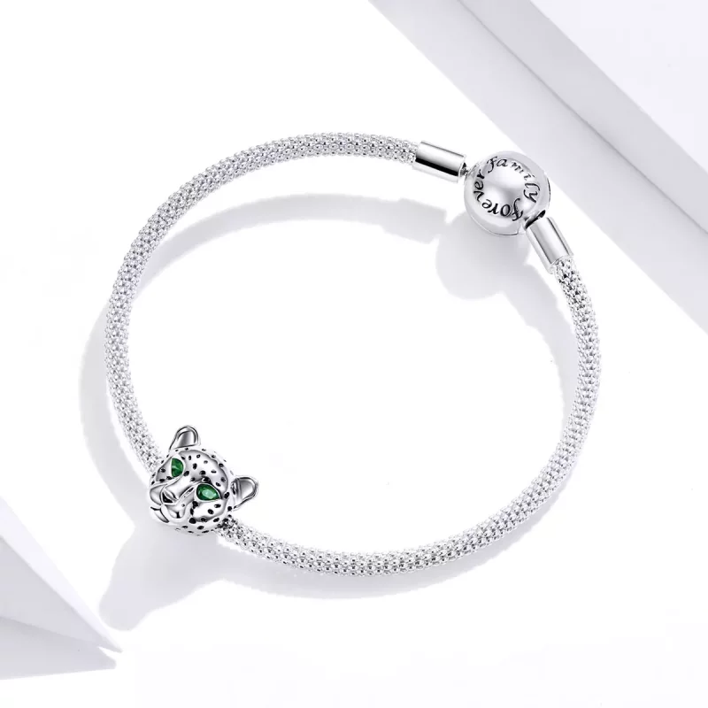 (imagen para) Charm de cabeza de guepardo plateado al estilo Pandora - SCC1675 - Ver 3