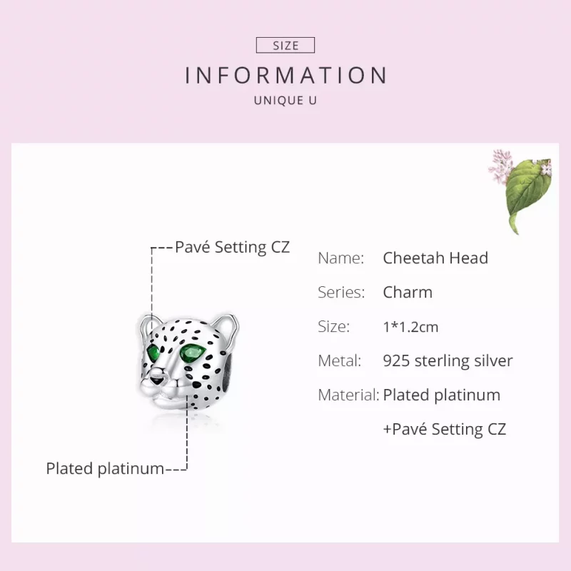 (imagen para) Charm de cabeza de guepardo plateado al estilo Pandora - SCC1675 - Ver 7
