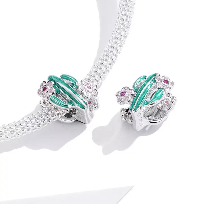 (imagen para) Charm de Cactus Plateado de Estilo Pandora - BSC261 - Ver 4