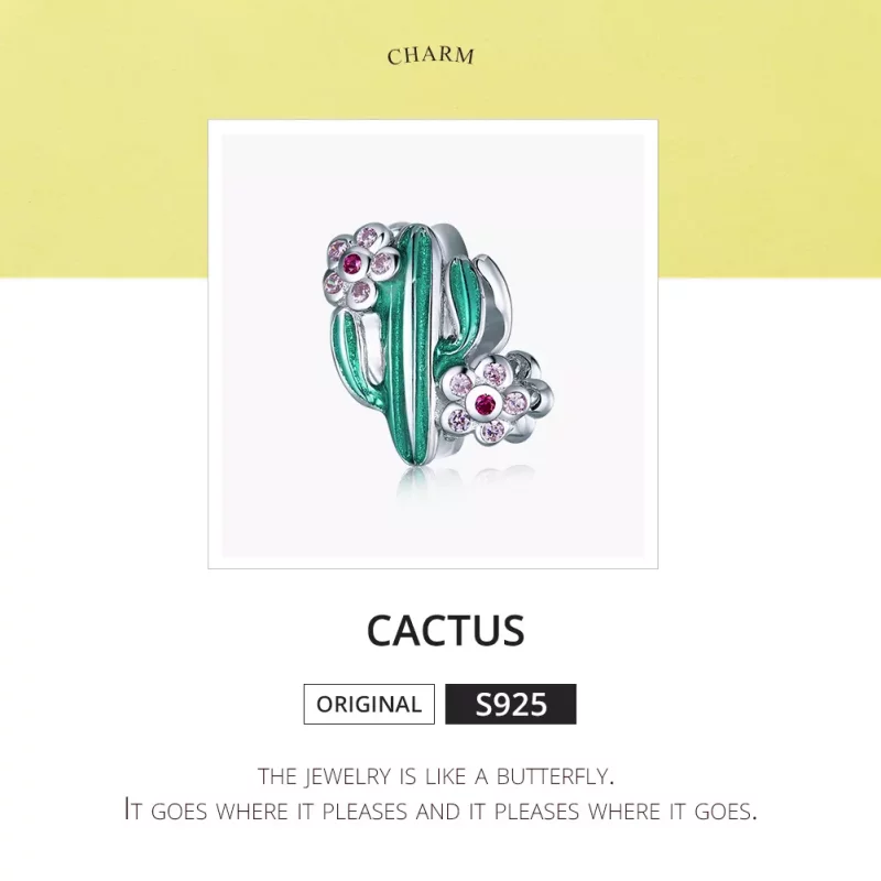 (imagen para) Charm de Cactus Plateado de Estilo Pandora - BSC261 - Ver 6