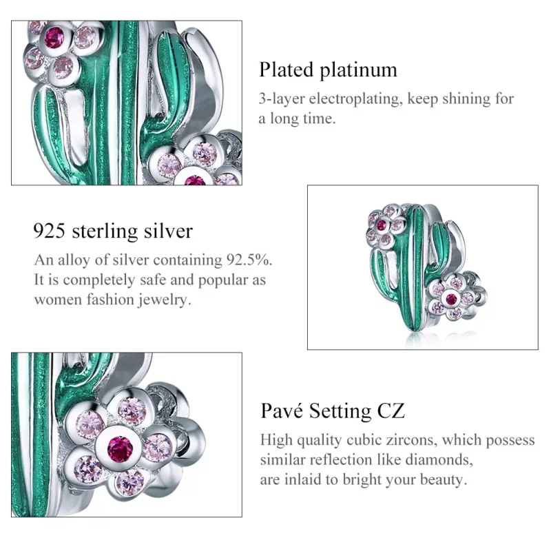 (imagen para) Charm de Cactus Plateado de Estilo Pandora - BSC261 - Ver 7