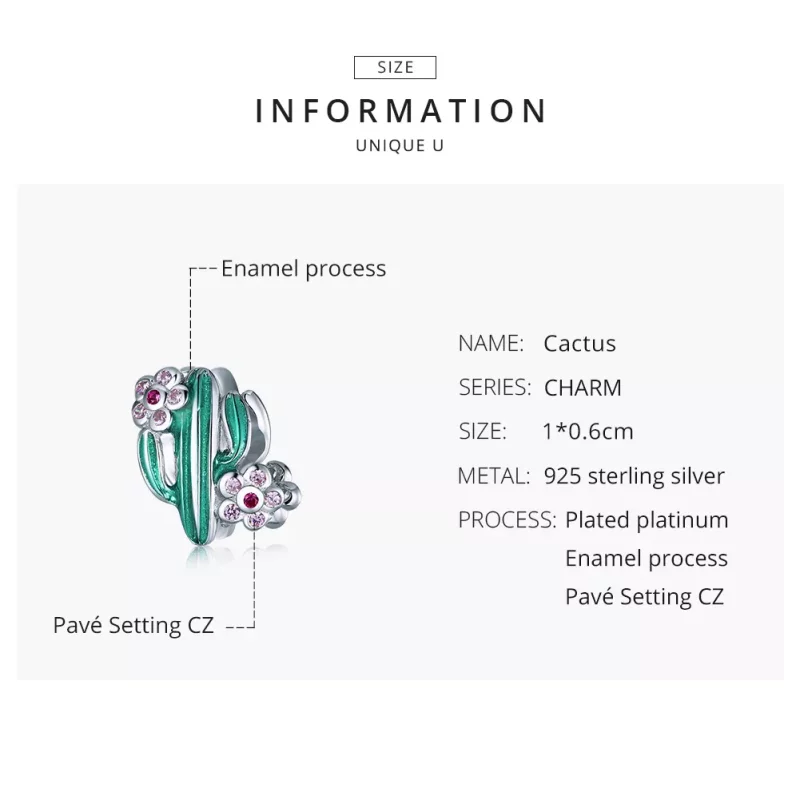 (imagen para) Charm de Cactus Plateado de Estilo Pandora - BSC261 - Ver 8