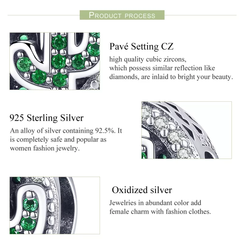 (imagen para) Charm de Cactus Vibrante Verde Plateado al Estilo de Pandora - SCC918 - Ver 7