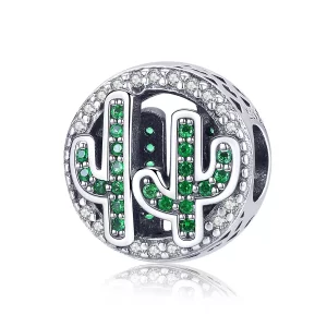 (imagen para) Charm de Cactus Vibrante Verde Plateado al Estilo de Pandora - SCC918