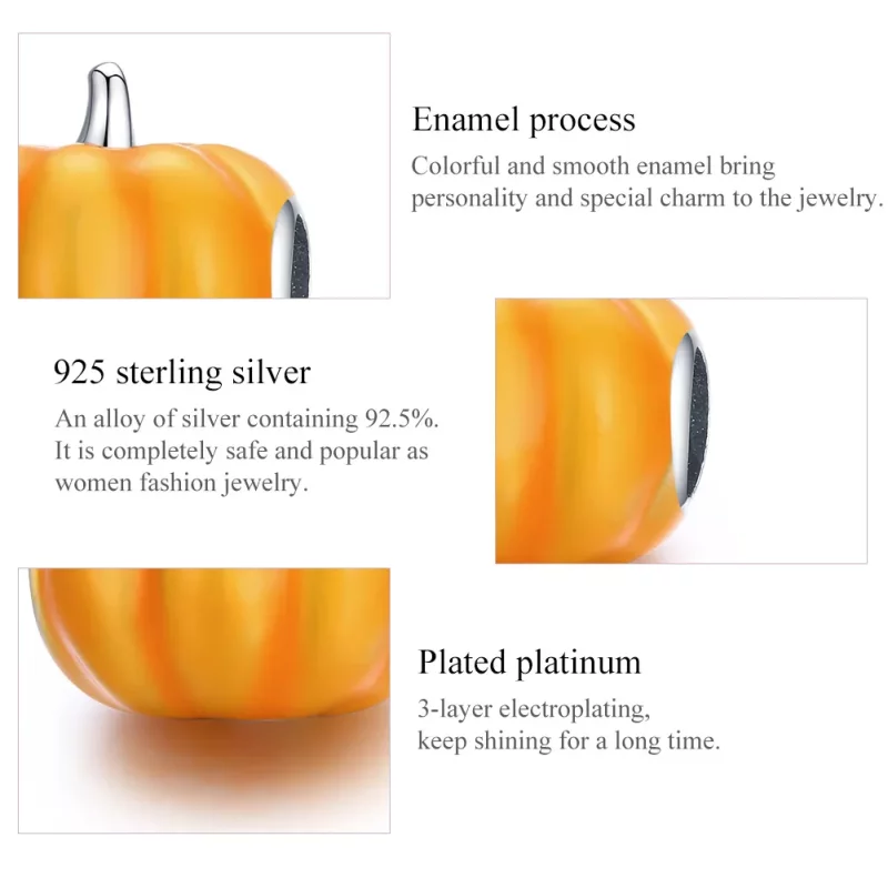(imagen para) Charm de calabaza lindo estilo Pandora plateado - BSC333 - Ver 7