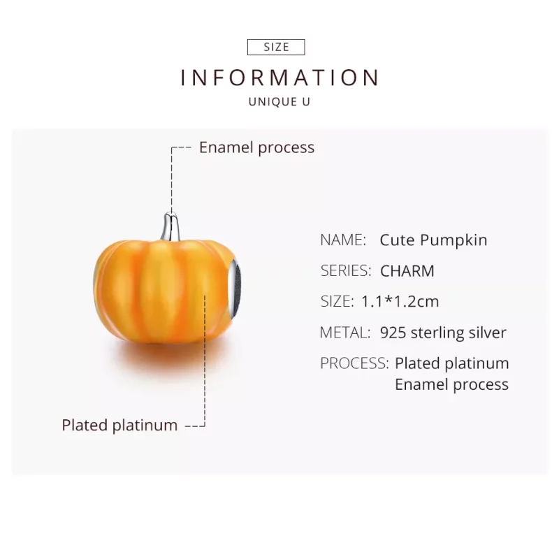 (imagen para) Charm de calabaza lindo estilo Pandora plateado - BSC333 - Ver 8