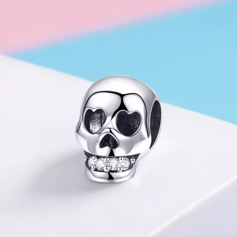 (imagen para) Charm de Calavera en Plata y Blanco Estilo Pandora - SCC965 - Ver 2