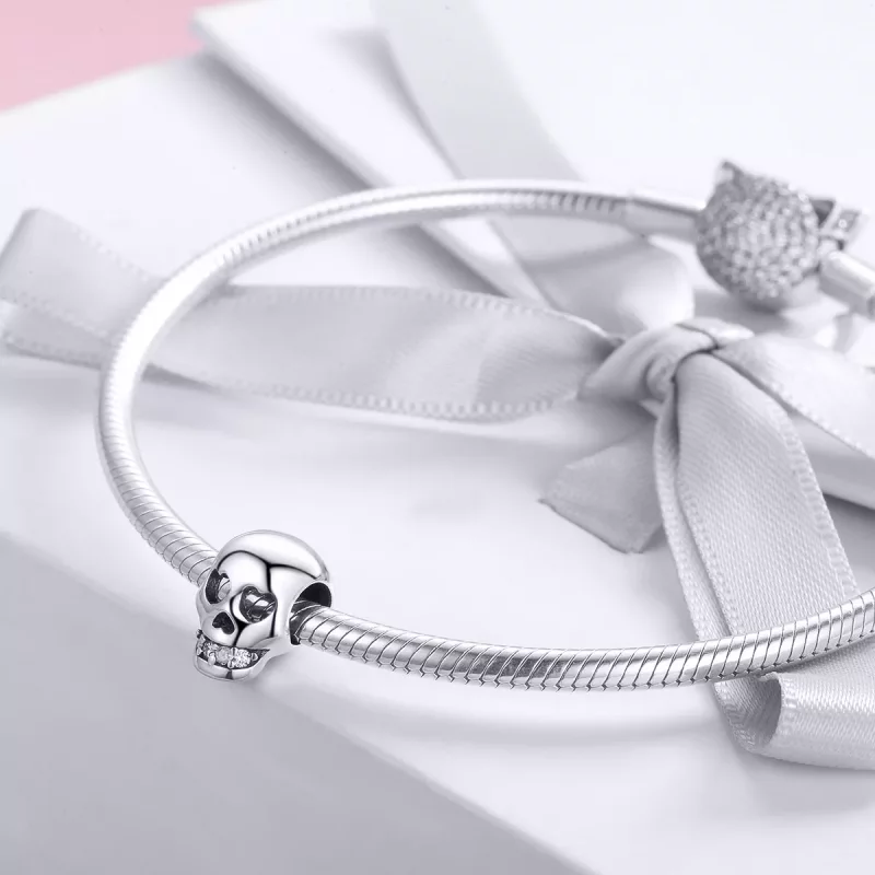 (imagen para) Charm de Calavera en Plata y Blanco Estilo Pandora - SCC965 - Ver 3