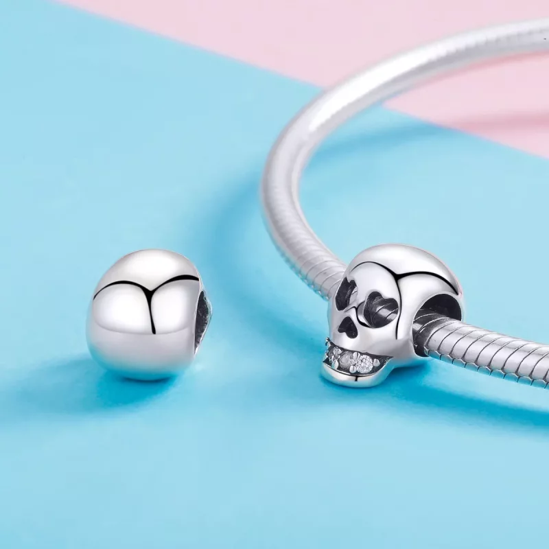 (imagen para) Charm de Calavera en Plata y Blanco Estilo Pandora - SCC965 - Ver 4