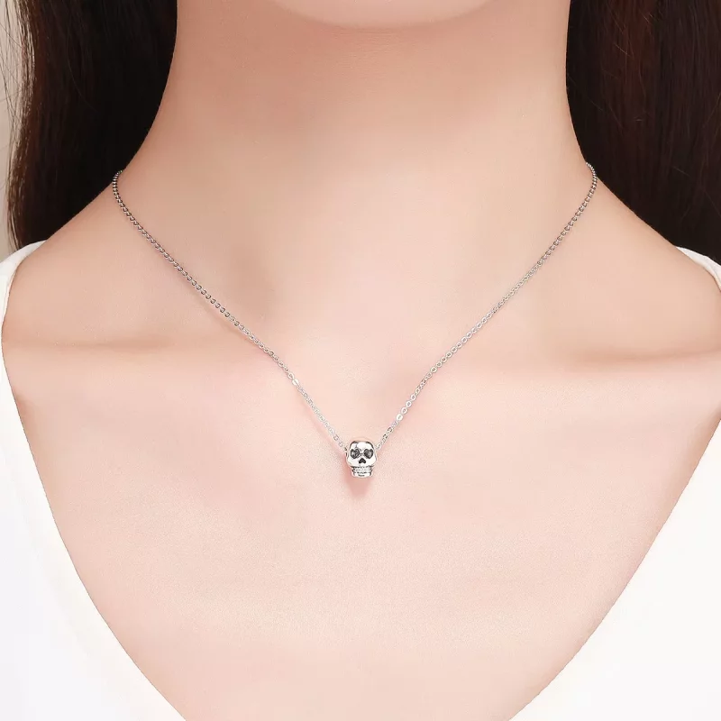 (imagen para) Charm de Calavera en Plata y Blanco Estilo Pandora - SCC965 - Ver 5