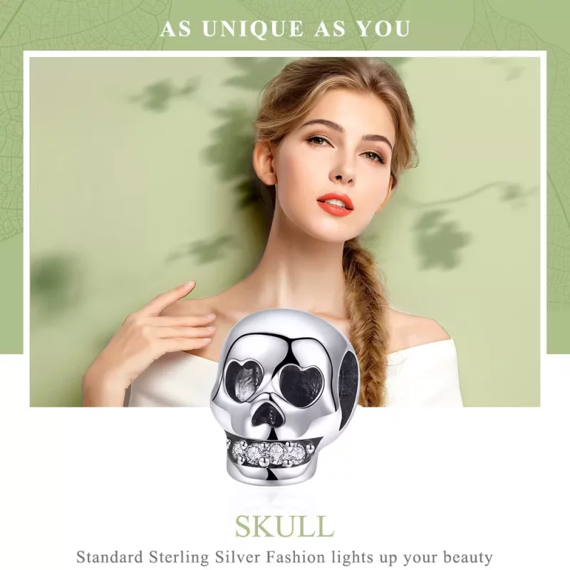 (imagen para) Charm de Calavera en Plata y Blanco Estilo Pandora - SCC965 - Ver 6