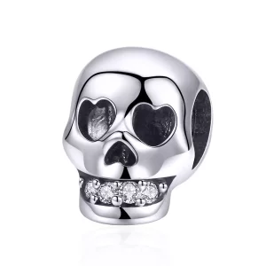 (imagen para) Charm de Calavera en Plata y Blanco Estilo Pandora - SCC965
