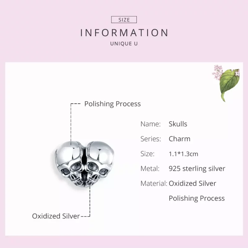 (imagen para) Charm de Calaveras de Plata Estilo Pandora - SCC1519 - Ver 7