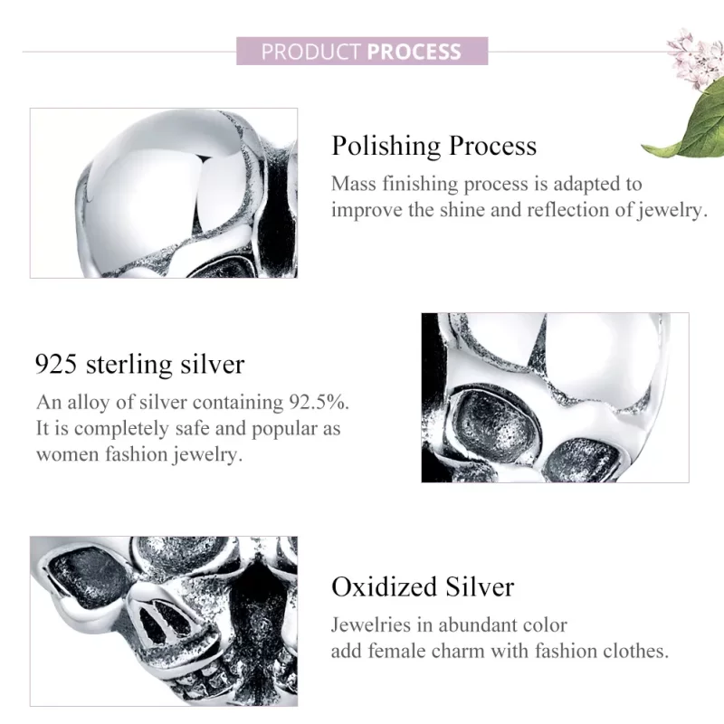 (imagen para) Charm de Calaveras de Plata Estilo Pandora - SCC1519 - Ver 8