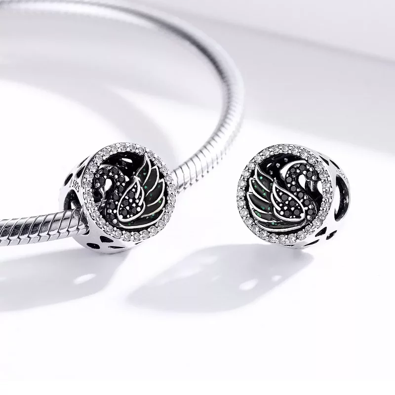 (imagen para) Charm de cisne negro en plata estilo Pandora - SCC1342 - Ver 4