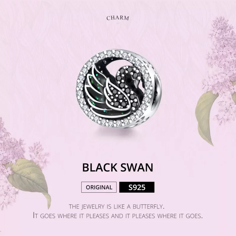 (imagen para) Charm de cisne negro en plata estilo Pandora - SCC1342 - Ver 6
