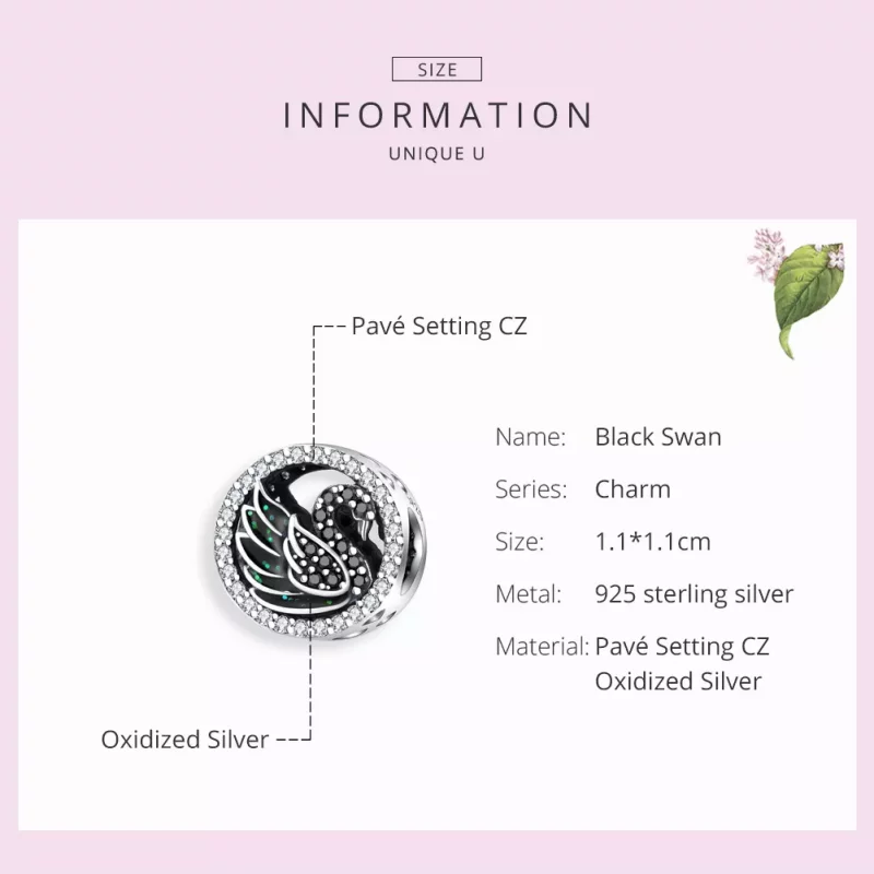 (imagen para) Charm de cisne negro en plata estilo Pandora - SCC1342 - Ver 7