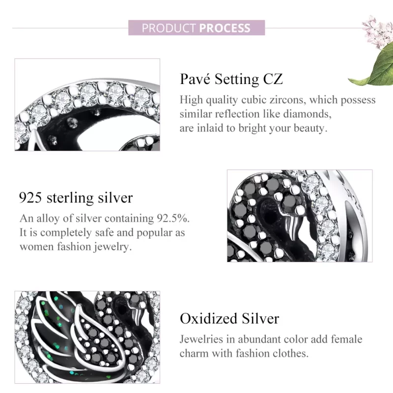 (imagen para) Charm de cisne negro en plata estilo Pandora - SCC1342 - Ver 8