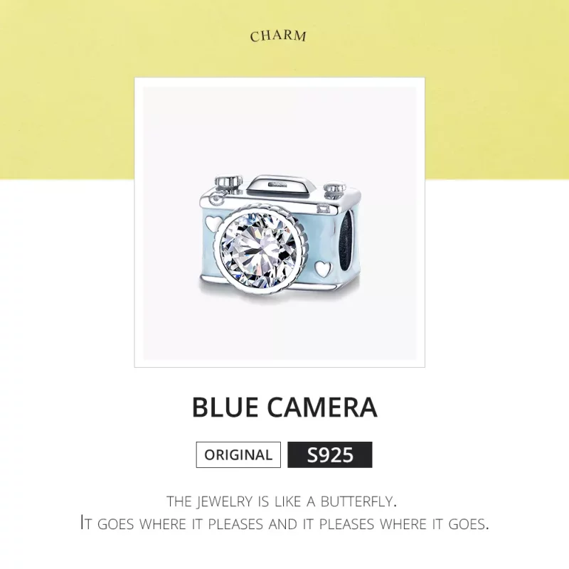 (imagen para) Charm de cámara azul plateado estilo Pandora - BSC264 - Ver 6