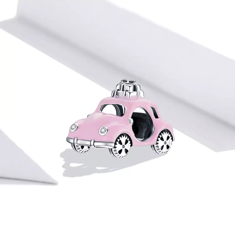 (imagen para) Charm de Coche Rosa Plateado Estilo Pandora - SCC1738 - Ver 2
