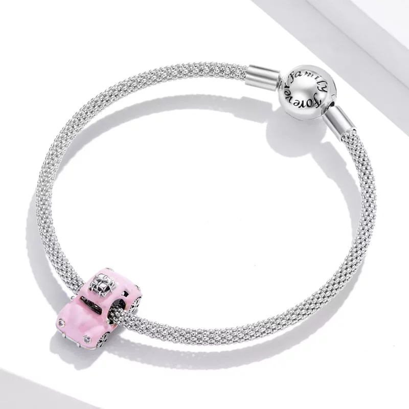 (imagen para) Charm de Coche Rosa Plateado Estilo Pandora - SCC1738 - Ver 3