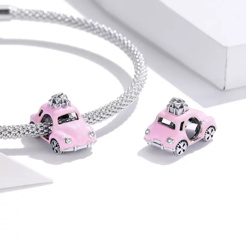 (imagen para) Charm de Coche Rosa Plateado Estilo Pandora - SCC1738 - Ver 4