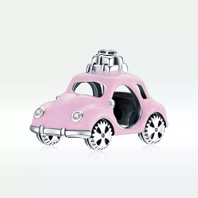 (imagen para) Charm de Coche Rosa Plateado Estilo Pandora - SCC1738 - Ver 5
