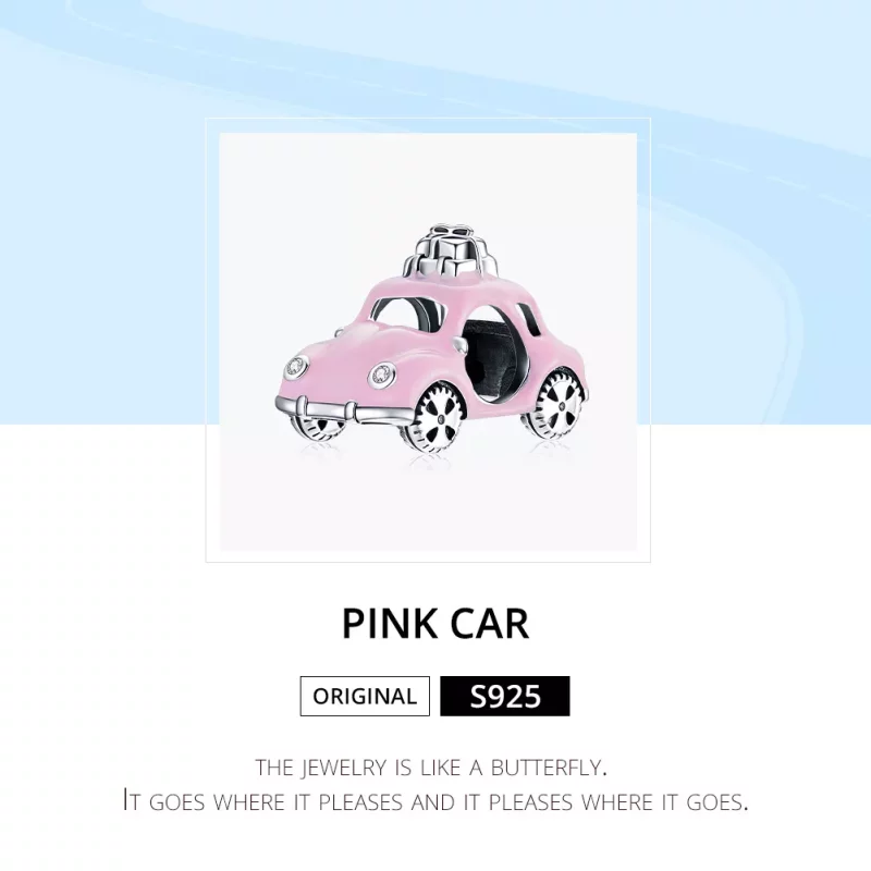 (imagen para) Charm de Coche Rosa Plateado Estilo Pandora - SCC1738 - Ver 6