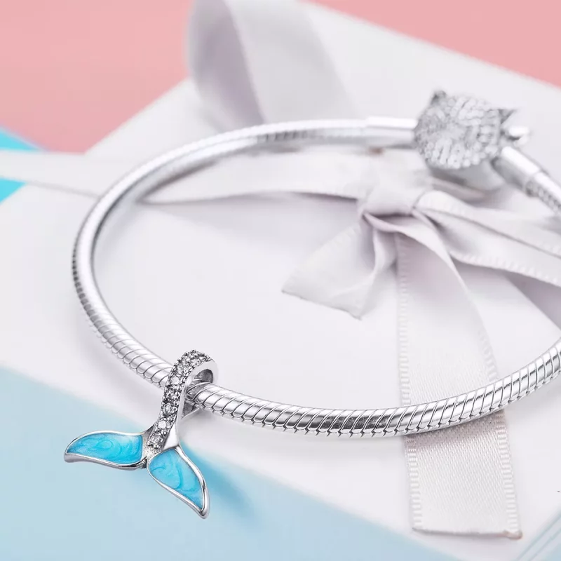 (imagen para) Charm de cola de pez azul plateado estilo Pandora - SCC1067 - Ver 3
