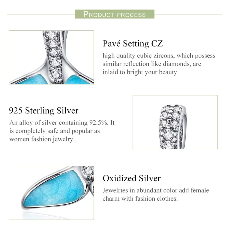 (imagen para) Charm de cola de pez azul plateado estilo Pandora - SCC1067 - Ver 5