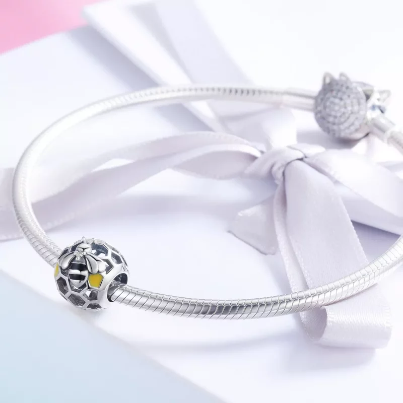 (imagen para) Charm de colmena de abejas de plata estilo Pandora - SCC779 - Ver 3