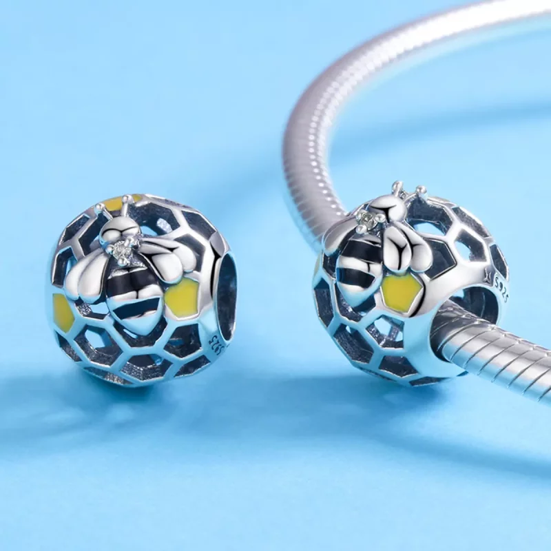 (imagen para) Charm de colmena de abejas de plata estilo Pandora - SCC779 - Ver 4