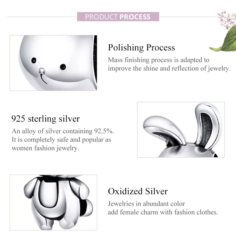 (imagen para) Charm de conejito adorable estilo Pandora en plata - SCC1517 - Ver 8