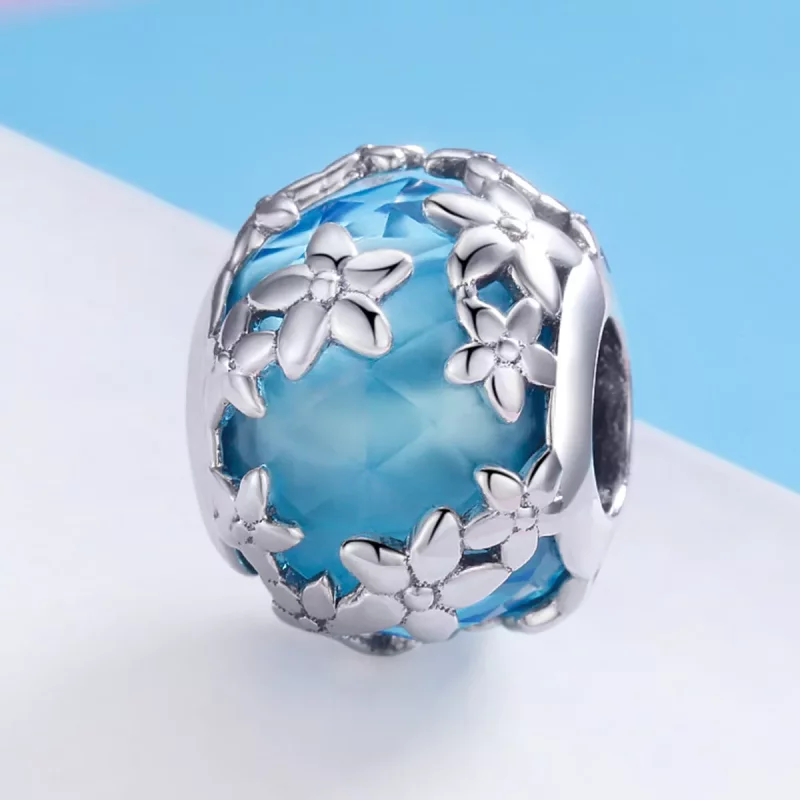 (imagen para) Charm de Confesión de Margaritas de Aquamarina Plateada al estilo de Pandora - S - Ver 2