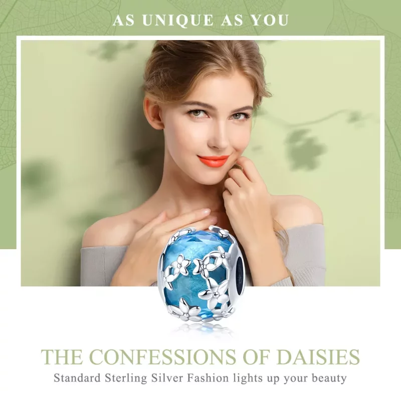 (imagen para) Charm de Confesión de Margaritas de Aquamarina Plateada al estilo de Pandora - S - Ver 6