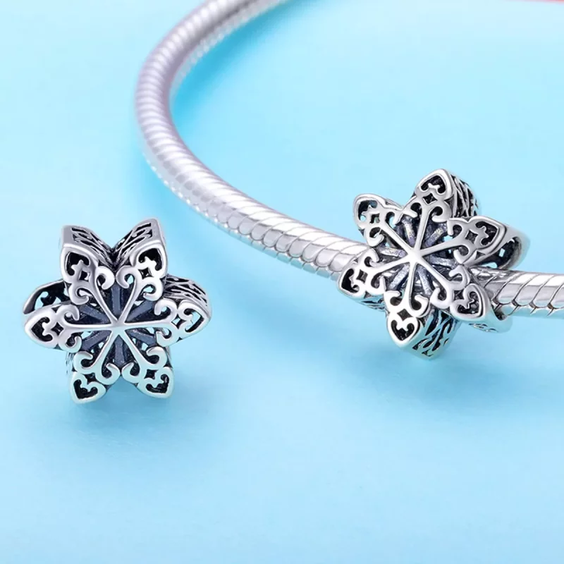 (imagen para) Charm de copo de nieve brillante plateado al estilo Pandora - SCC719 - Ver 2