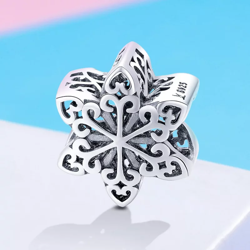 (imagen para) Charm de copo de nieve brillante plateado al estilo Pandora - SCC719 - Ver 4