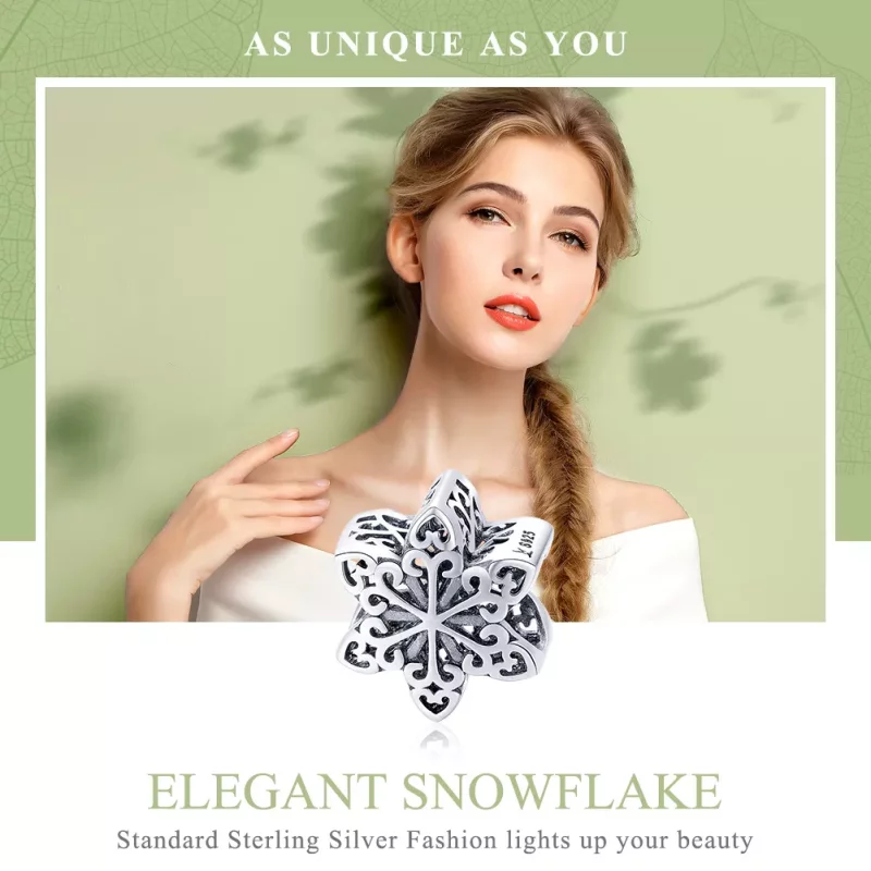 (imagen para) Charm de copo de nieve brillante plateado al estilo Pandora - SCC719 - Ver 6
