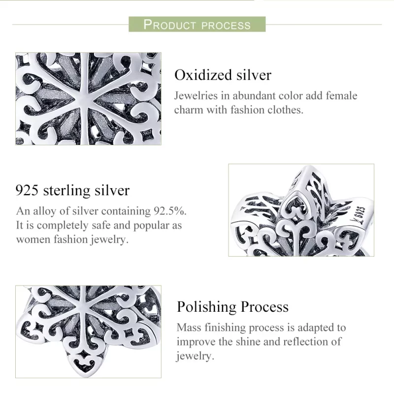 (imagen para) Charm de copo de nieve brillante plateado al estilo Pandora - SCC719 - Ver 7