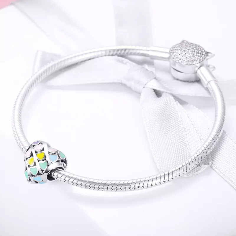(imagen para) Charm de corazón arcoíris plateado al estilo Pandora - SCC902 - Ver 3