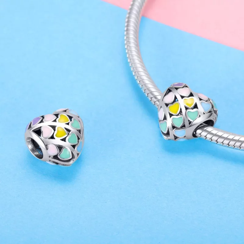 (imagen para) Charm de corazón arcoíris plateado al estilo Pandora - SCC902 - Ver 4