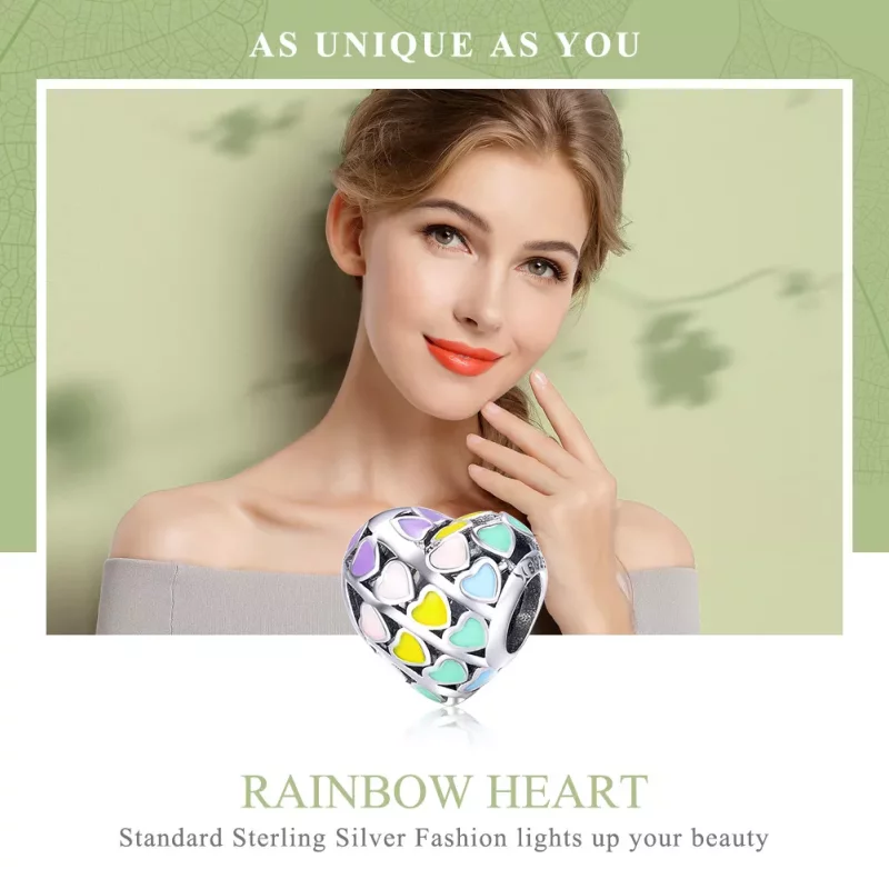(imagen para) Charm de corazón arcoíris plateado al estilo Pandora - SCC902 - Ver 6