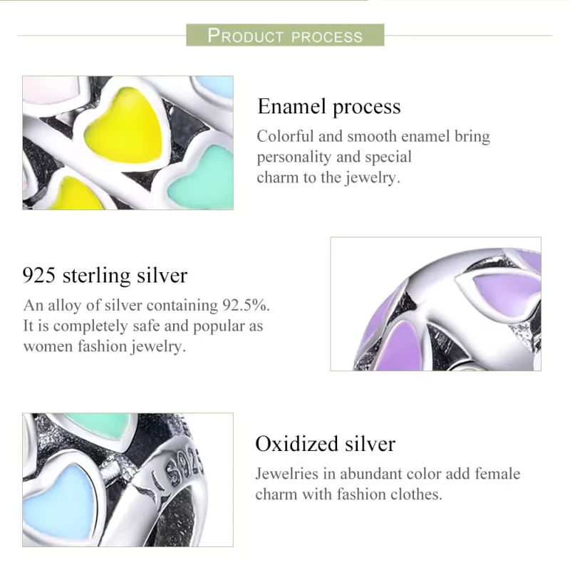 (imagen para) Charm de corazón arcoíris plateado al estilo Pandora - SCC902 - Ver 7