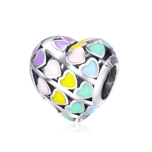 (imagen para) Charm de corazón arcoíris plateado al estilo Pandora - SCC902