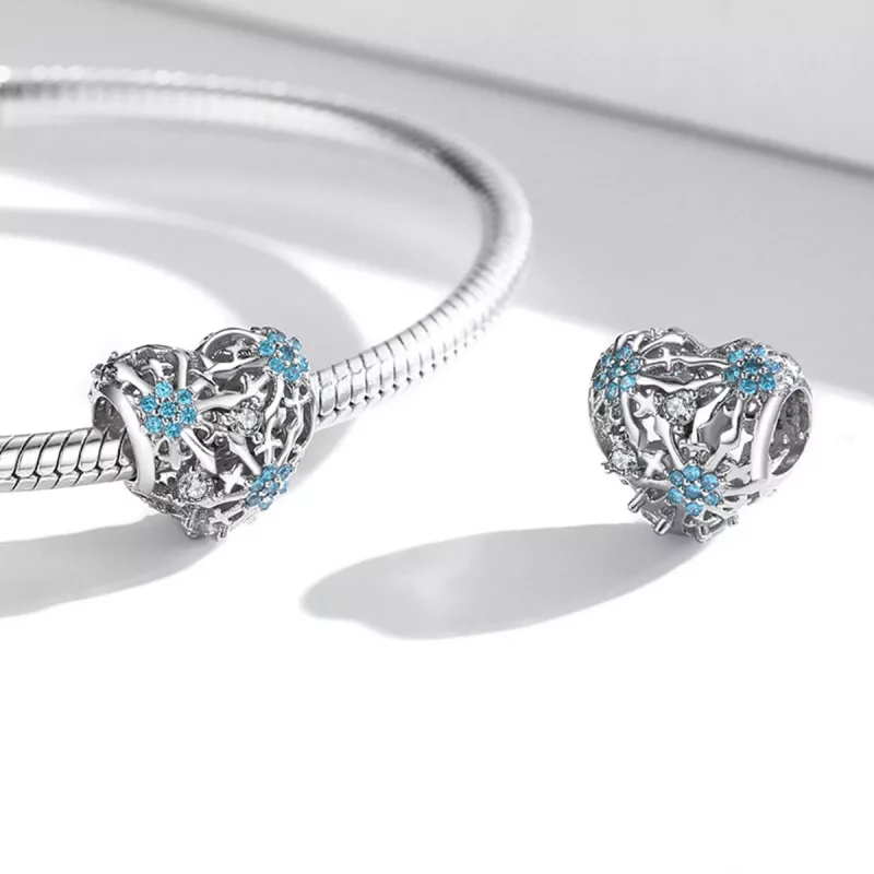 (imagen para) Charm de corazón con copo de nieve al estilo Pandora - BSC530 - Ver 4
