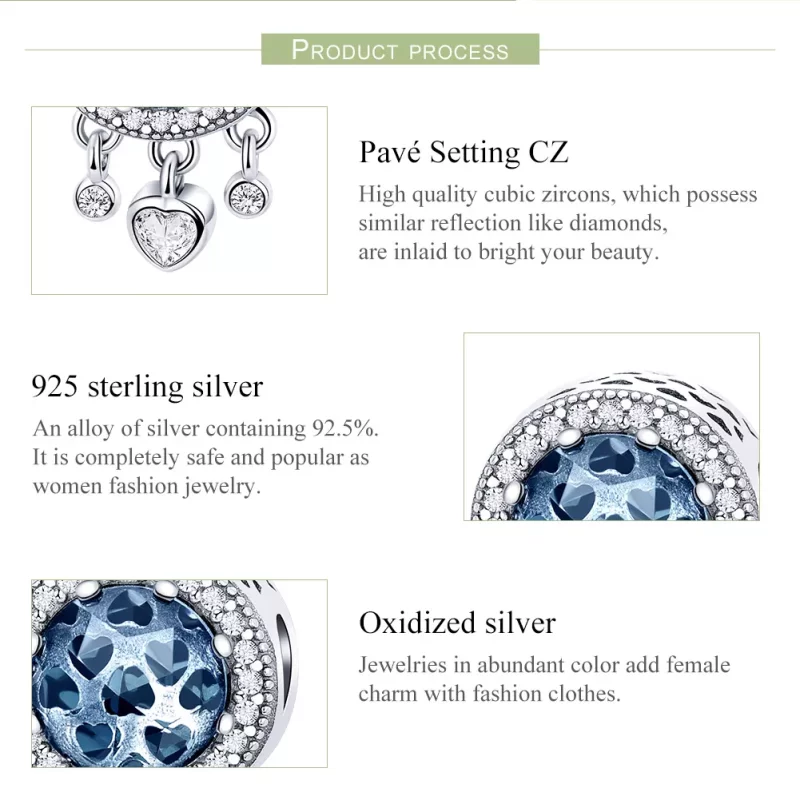 (imagen para) Charm de corazón de cristal brillante plateado estilo Pandora - SCC724 - Ver 7