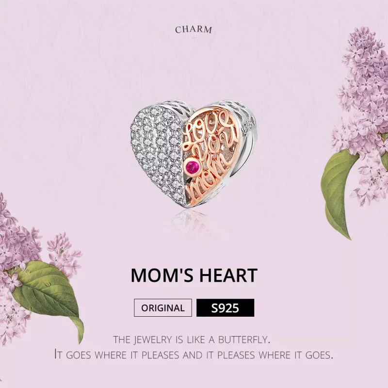 (imagen para) Charm de Corazón de Mamá en Plata y Oro Rosa con Estilo Pandora - SCC1173 - Ver 2