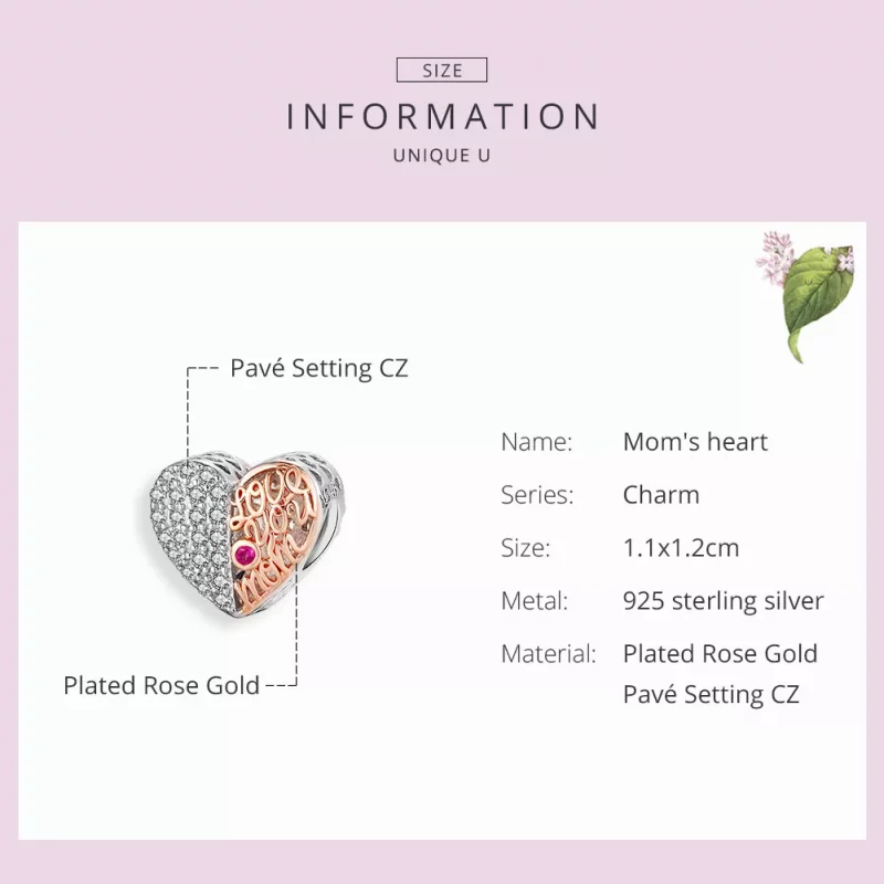 (imagen para) Charm de Corazón de Mamá en Plata y Oro Rosa con Estilo Pandora - SCC1173 - Ver 3