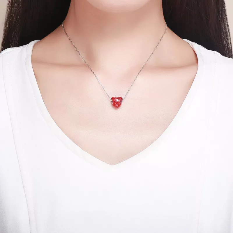 (imagen para) Charm de corazón de plata estilo Pandora con rosa - SCC1064 - Ver 5